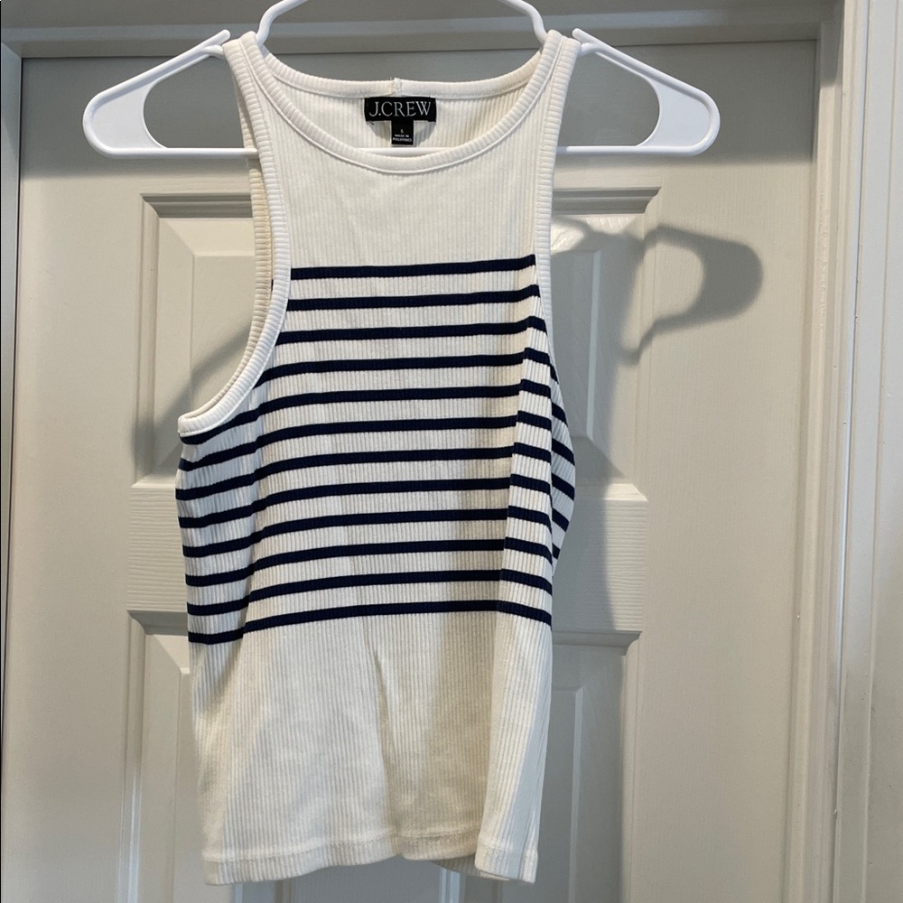 J. Crew White and Navy Striped Tank Top women’s